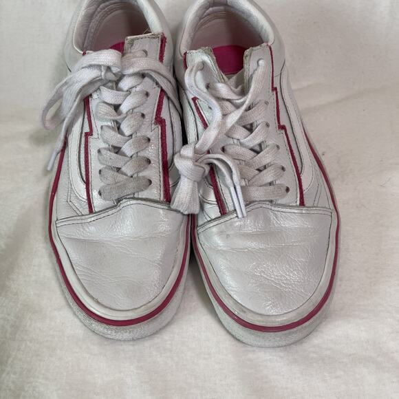 Vans Old Skool White Leather With Pink BOLTS - Size 7.5 Women’s - Picture 6 of 7